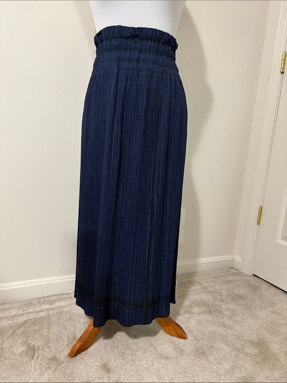 Issey Miyake Pleats Please Navy/denim Pleated Maxi Skirt-size 3